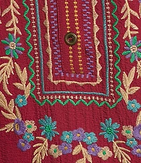 Calessa Embroidered Split V-Neck Leopard print 3/4 Sleeve Tunic