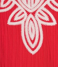Calessa Embroidered Split V-Neck Short Puff Sleeve Shift Dress