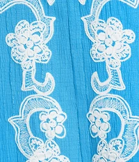 Calessa Embroidered Split V-Neck Short Raglan Puff Sleeve Tunic