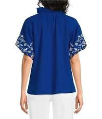 Calessa Embroidered Split V-Neck Short Sleeve Tunic