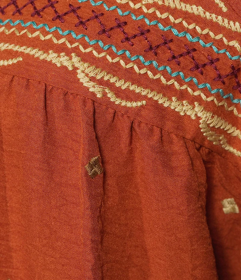 Calessa Embroidered Square Neck 3/4 Bell Sleeve Tunic