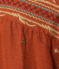 Calessa Embroidered Square Neck 3/4 Bell Sleeve Tunic