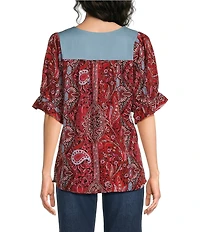 Calessa Embroidered Square Neck Short Sleeve Tunic