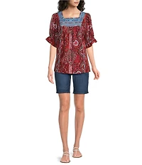 Calessa Embroidered Square Neck Short Sleeve Tunic