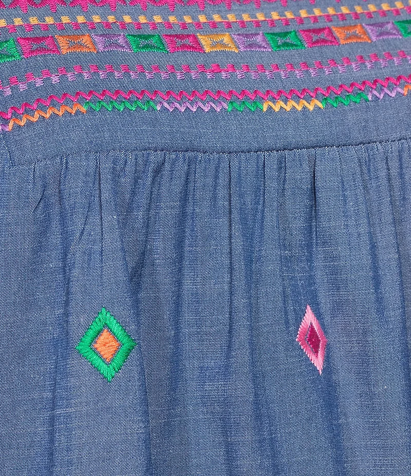 Calessa Embroidered Square Neck Short Sleeve Tunic