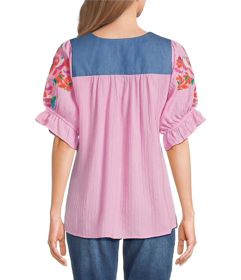 Calessa Embroidered Square Neck Short Sleeve Tunic