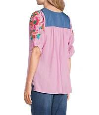 Calessa Embroidered Square Neck Short Sleeve Tunic