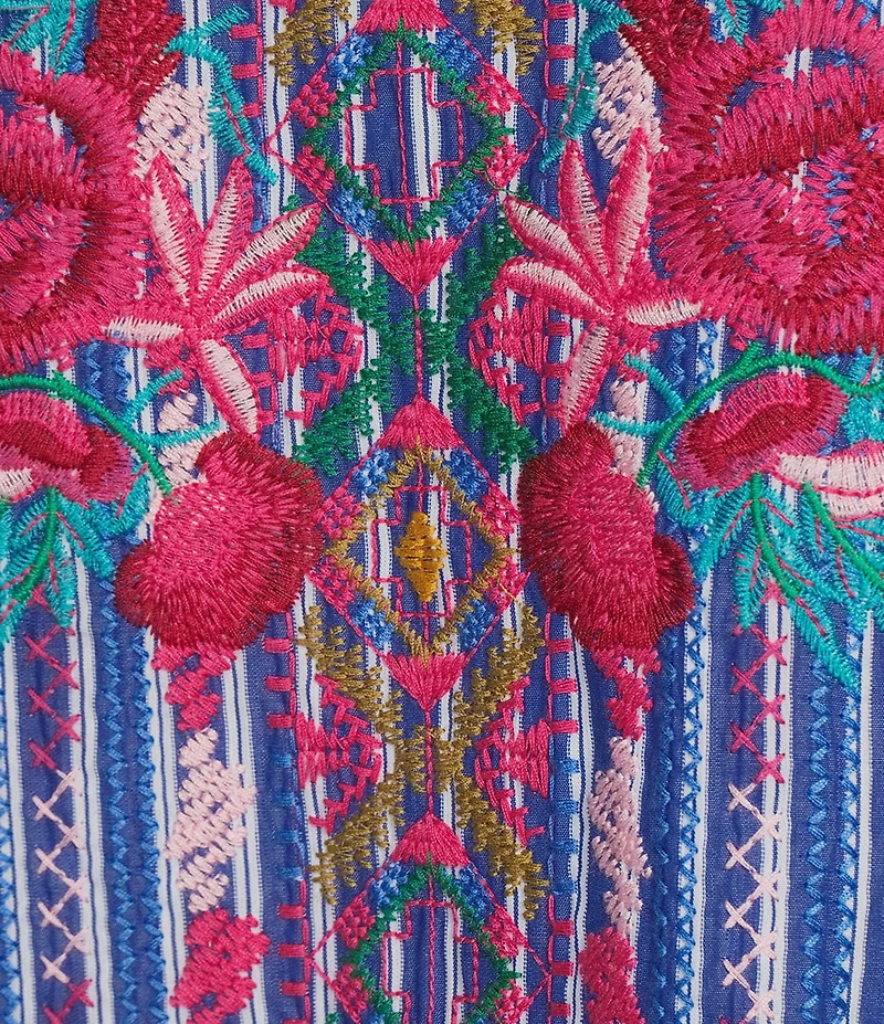 Calessa Embroidered Stripe Split Round Neck 3/4 Sleeve Tunic