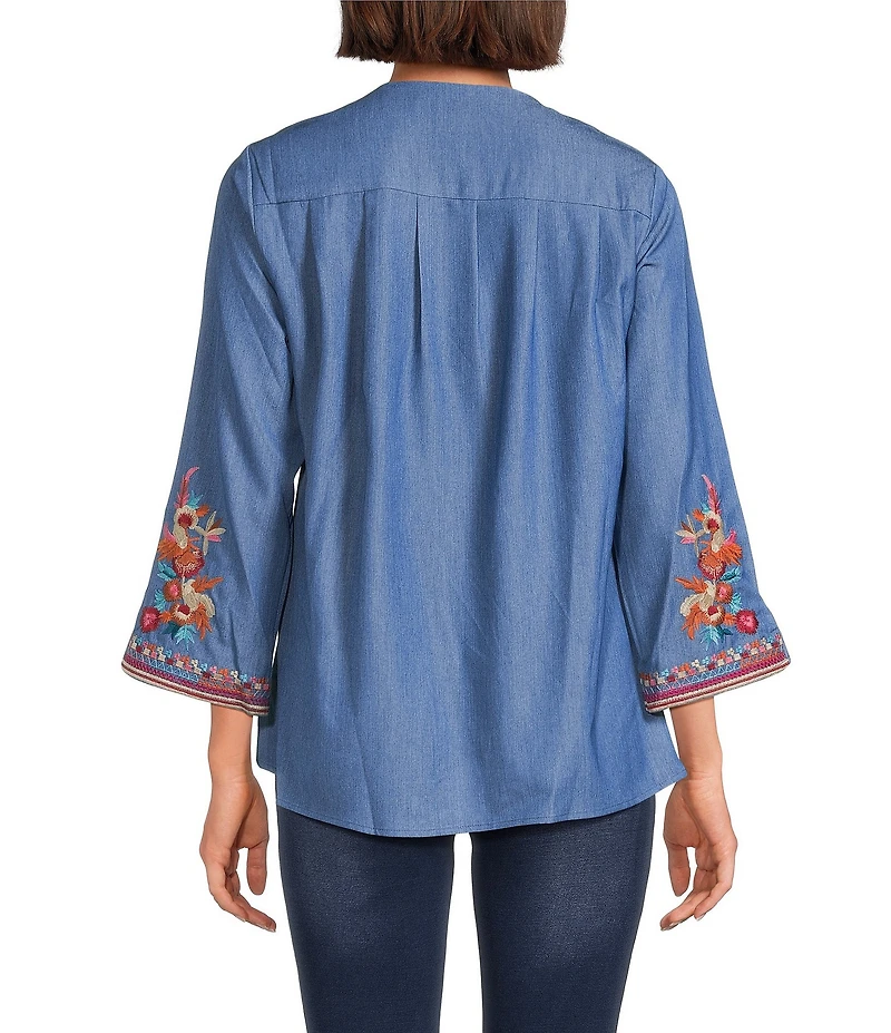 Calessa Embroidered V-Neck 3/4 Sleeve Tunic