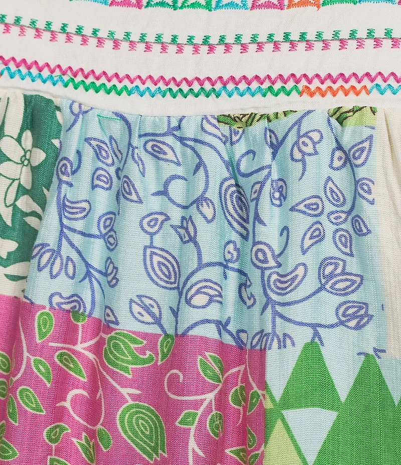 Calessa Embroidered V-Neck Cap Ruffle Sleeve Tunic