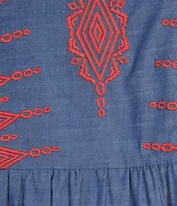 Calessa Embroidered V-Neck Ruffle Cap Sleeve Tunic