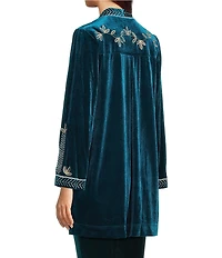 Calessa Embroidered Velvet Long Sleeve Open-Front Cardigan