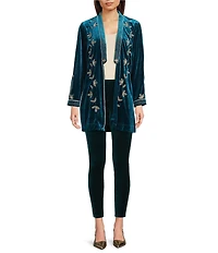 Calessa Embroidered Velvet Long Sleeve Open-Front Cardigan