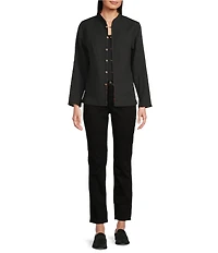 Calessa Festive Patchwork Stand Collar Long Sleeve Button-Front Reversible Shirt Jacket