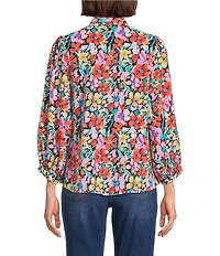 Calessa Floral Split V-Neck 3/4 Sleeve Button-Front Tunic