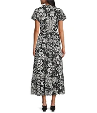 Calessa Floral Split V-Neck Short Sleeve Tiered Maxi Dress