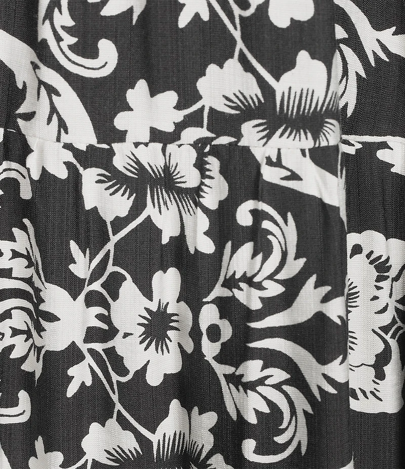 Calessa Floral Split V-Neck Short Sleeve Tiered Maxi Dress