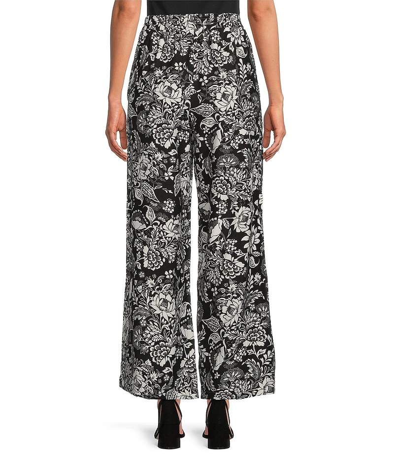 Calessa Garden Floral Print Wide Leg Pull-On Pants