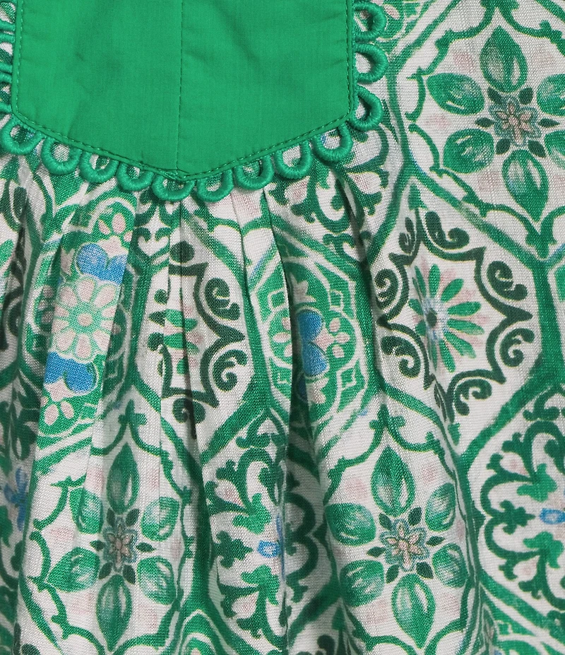 Calessa Garden Mosaic Split Round V-Neck Short Sleeve Tunic