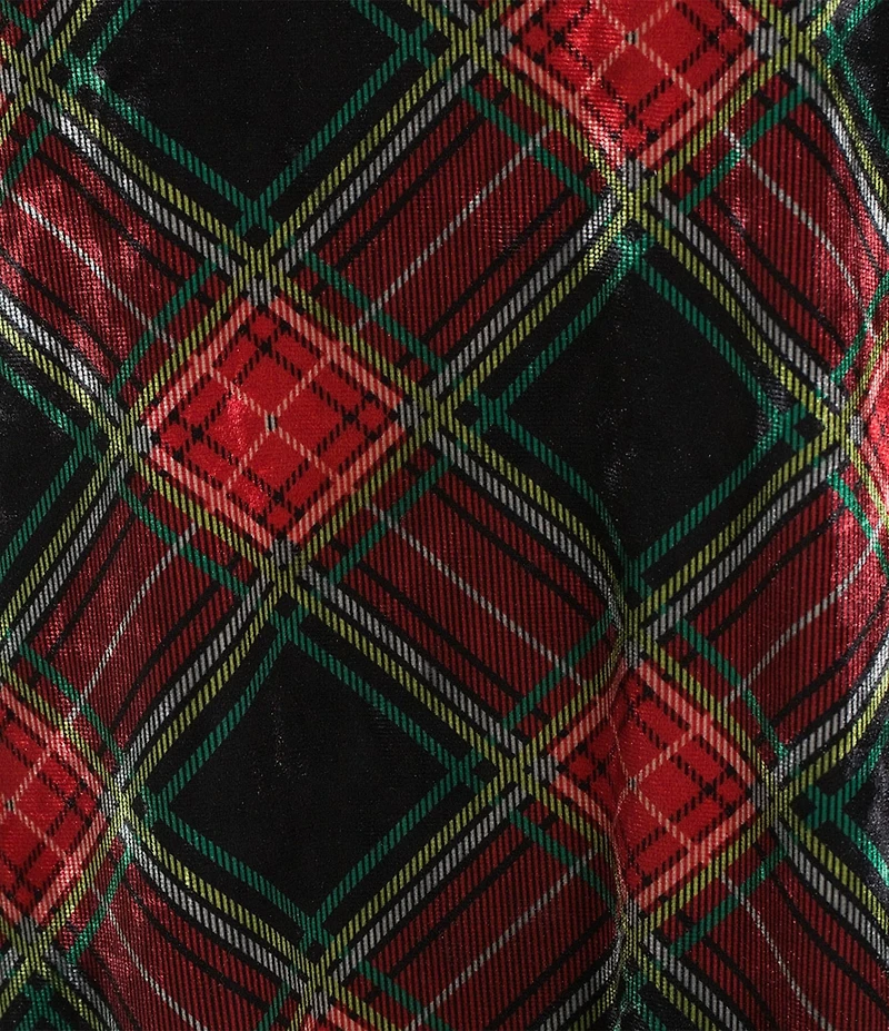 Calessa Holiday Plaid V-Neck 3/4 Sleeve Velvet Knit Tunic