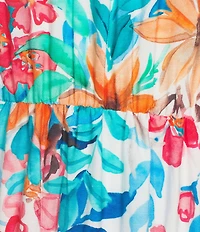 Calessa Italian Floral Print V-Neck Short Sleeve Tiered Pull-On Shift Midi Dress
