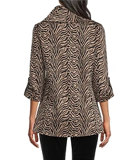 Calessa Jacquard Knit Zebra Print Cowl Neck 3/4 Sleeve Tunic