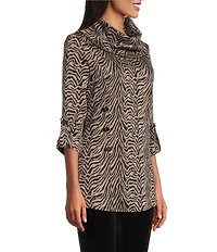 Calessa Jacquard Knit Zebra Print Cowl Neck 3/4 Sleeve Tunic