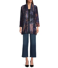 Calessa Knit Burnout Tie-Dye Print Wrist Sleeve Open-Front Cardigan