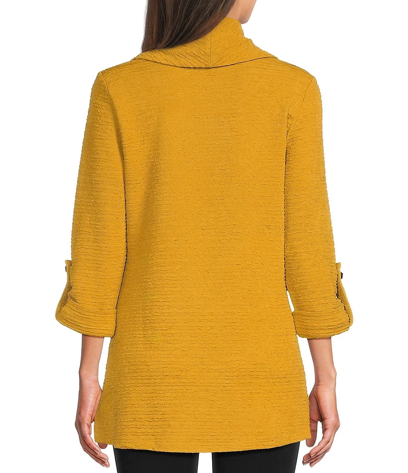 Calessa Knit Cowl Neck 3/4 Roll-Tab Sleeve Tunic