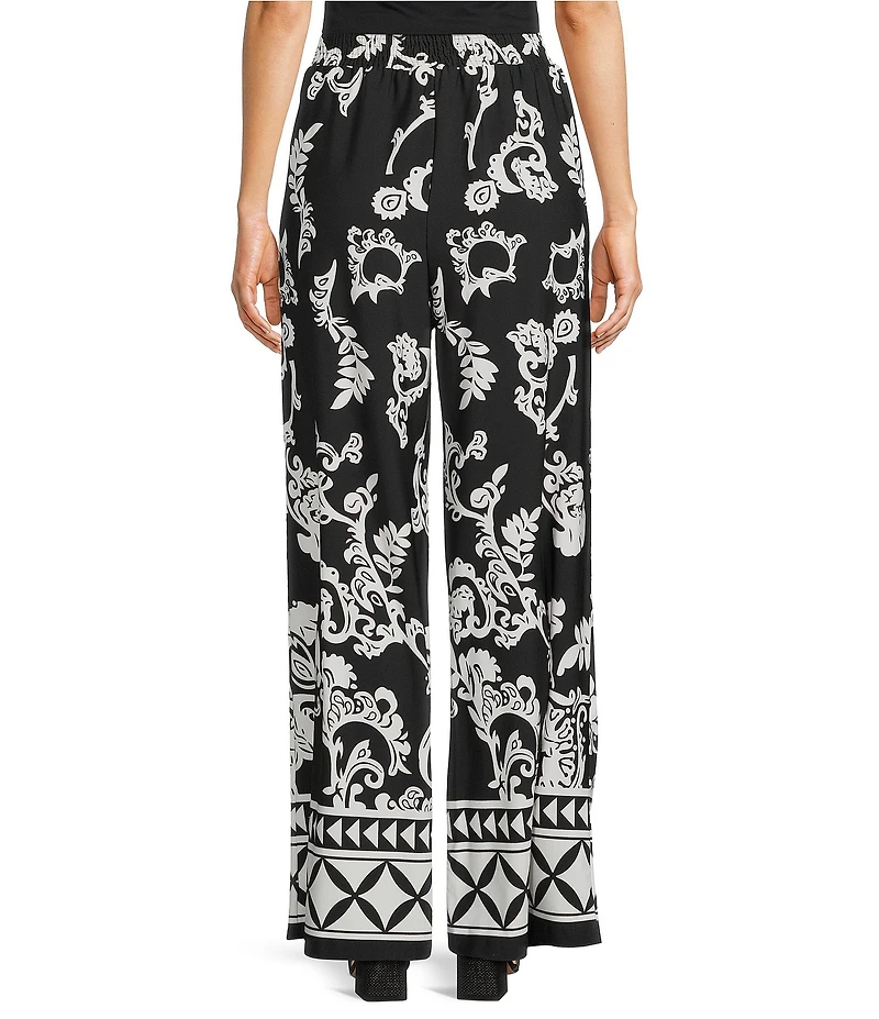 Calessa Knit Jersey Mosaic Border Print Wide Leg Pants