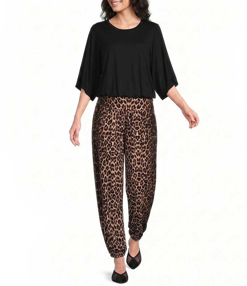 Calessa Knit Leopard Print Coordinating Balloon Ankle Pants