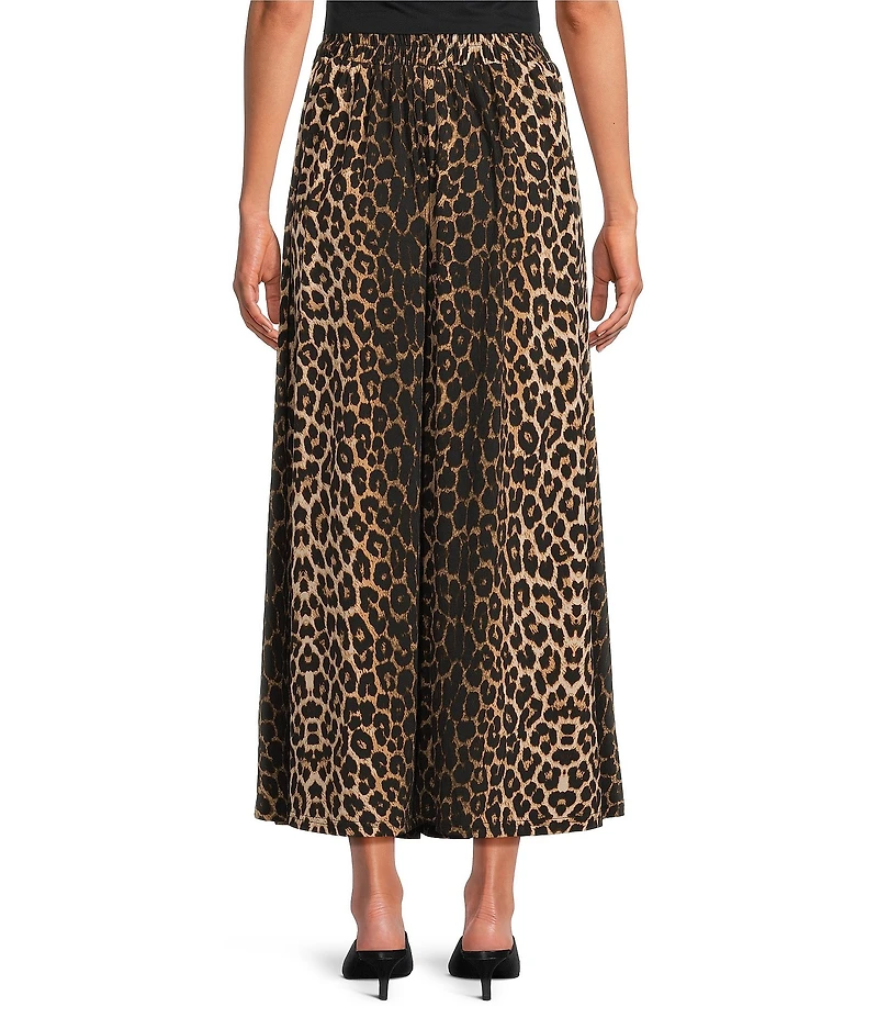 Calessa Knit Leopard Print Pull-On A-Line Midi Skirt