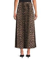 Calessa Knit Leopard Print Pull-On A-Line Midi Skirt