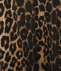 Calessa Knit Leopard Print Pull-On A-Line Midi Skirt