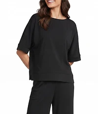 Calessa Knit Modal Stripe Round Neck Elbow Length Sleeve Tunic