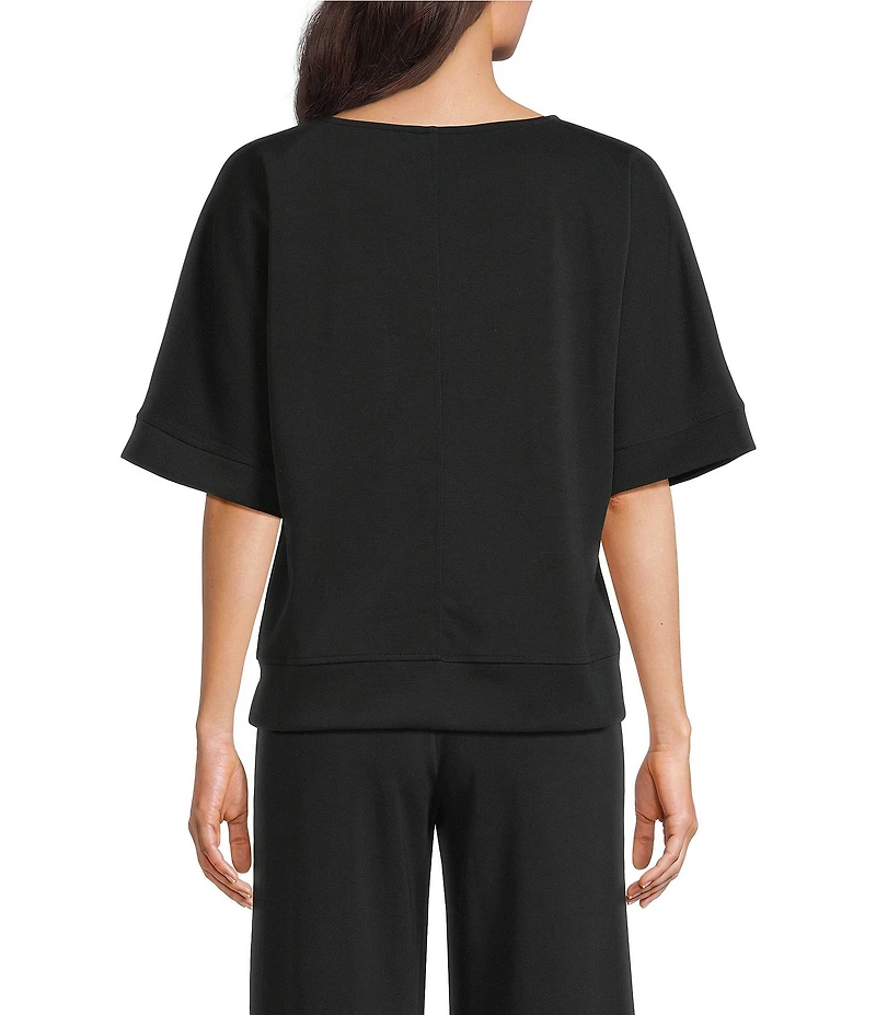 Calessa Knit Modal Stripe Round Neck Elbow Length Sleeve Tunic