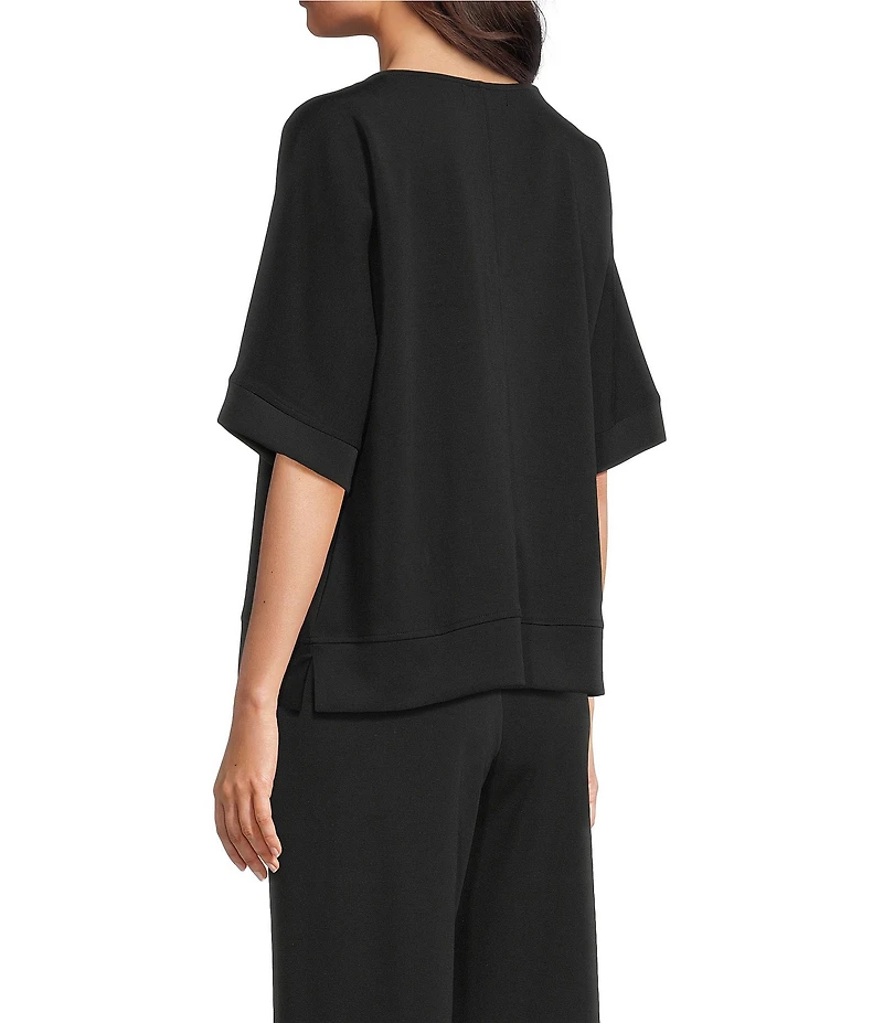 Calessa Knit Modal Stripe Round Neck Elbow Length Sleeve Tunic