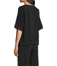 Calessa Knit Modal Stripe Round Neck Elbow Length Sleeve Tunic