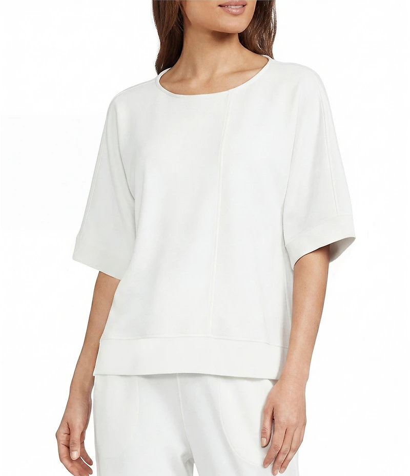 Calessa Coordinating Knit Modal Stripe Round Neck Elbow Length Sleeve Tunic