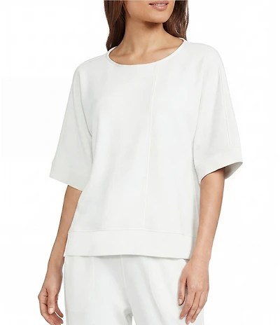 Calessa Coordinating Knit Modal Stripe Round Neck Elbow Length Sleeve Tunic