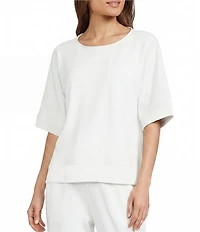 Calessa Coordinating Knit Modal Stripe Round Neck Elbow Length Sleeve Tunic