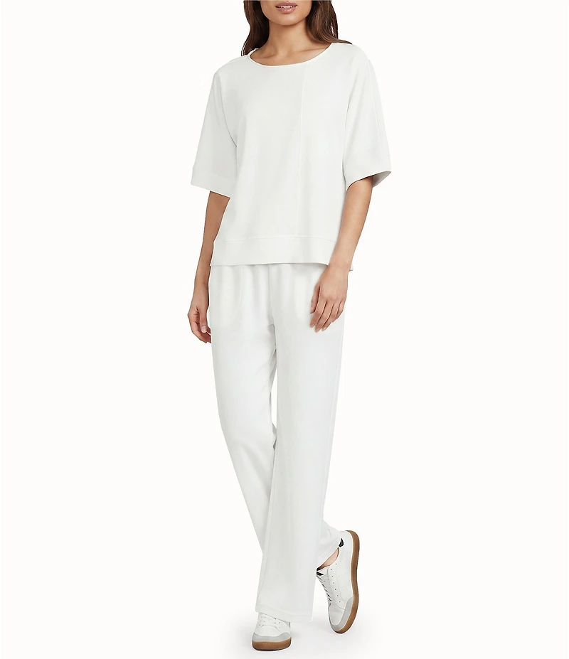 Calessa Coordinating Knit Modal Stripe Round Neck Elbow Length Sleeve Tunic