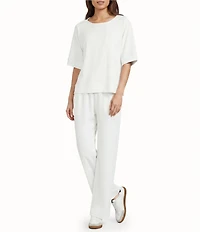 Calessa Coordinating Knit Modal Stripe Round Neck Elbow Length Sleeve Tunic
