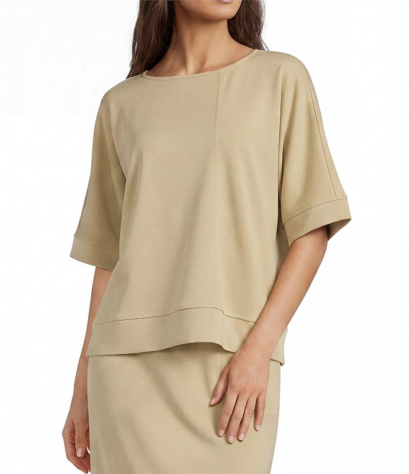 Calessa Knit Modal Stripe Round Neck Elbow Length Sleeve Tunic