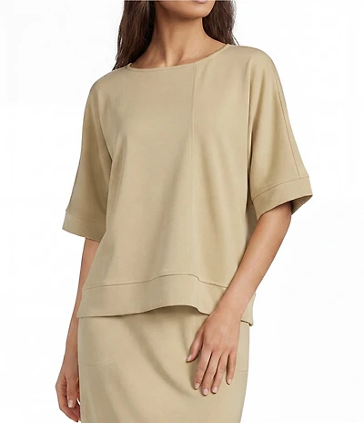 Calessa Knit Modal Stripe Round Neck Elbow Length Sleeve Tunic