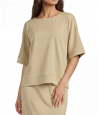 Calessa Knit Modal Stripe Round Neck Elbow Length Sleeve Tunic