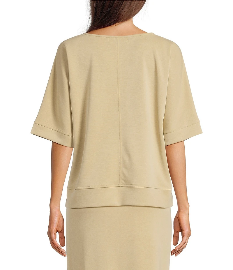 Calessa Knit Modal Stripe Round Neck Elbow Length Sleeve Tunic