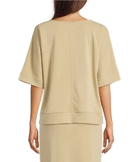 Calessa Knit Modal Stripe Round Neck Elbow Length Sleeve Tunic