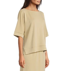 Calessa Knit Modal Stripe Round Neck Elbow Length Sleeve Tunic