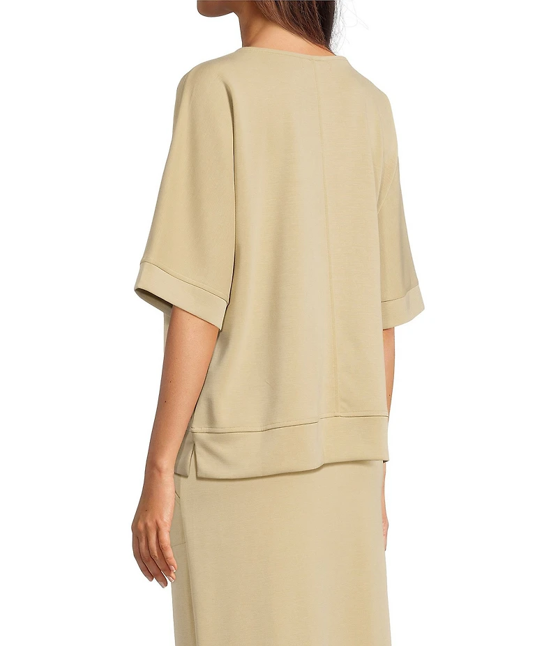 Calessa Knit Modal Stripe Round Neck Elbow Length Sleeve Tunic